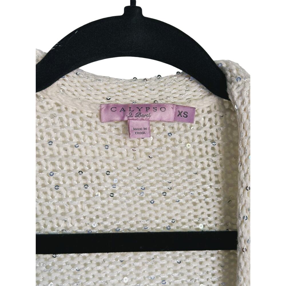 Calypso Fairy Sequin Open Front Cardigan Xs Cream… - image 3